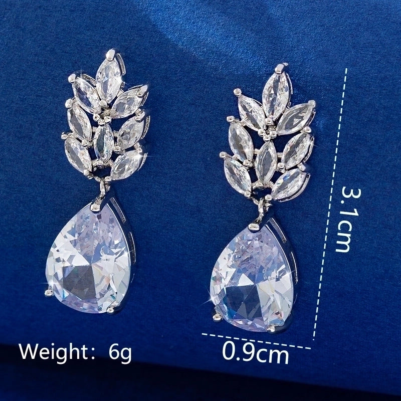 1 Pair Minimalist Leaf Moon Heart Shape Inlay Copper Zircon Drop Earrings Ear Studs