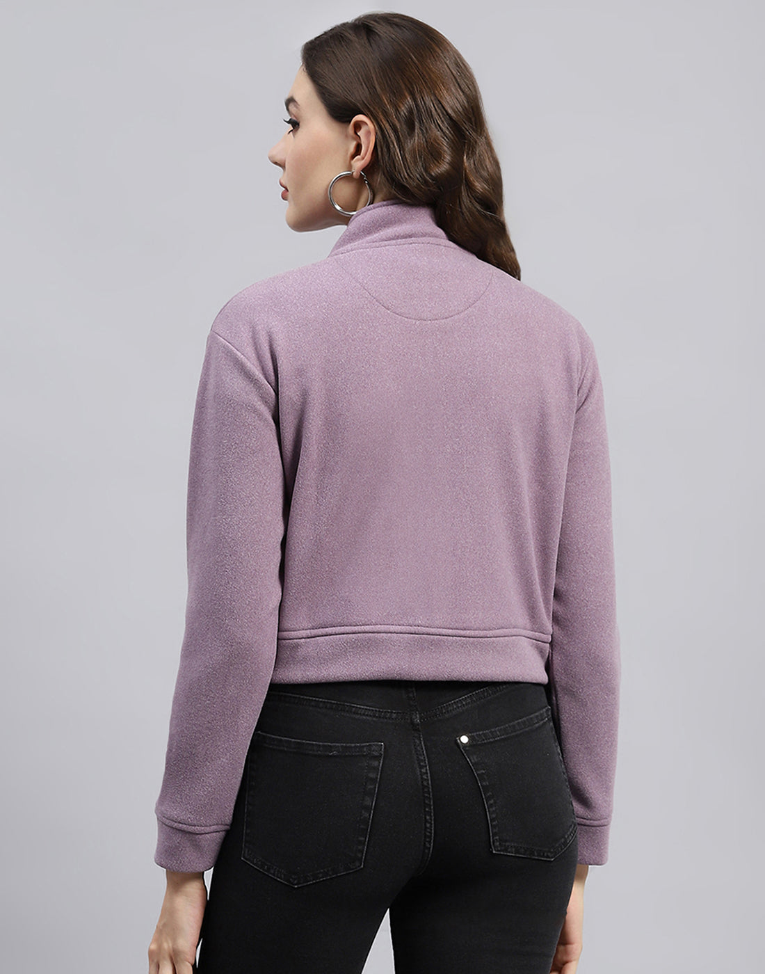 Women Purple Solid Turtle Neck Full Sleeve Sweatshirt