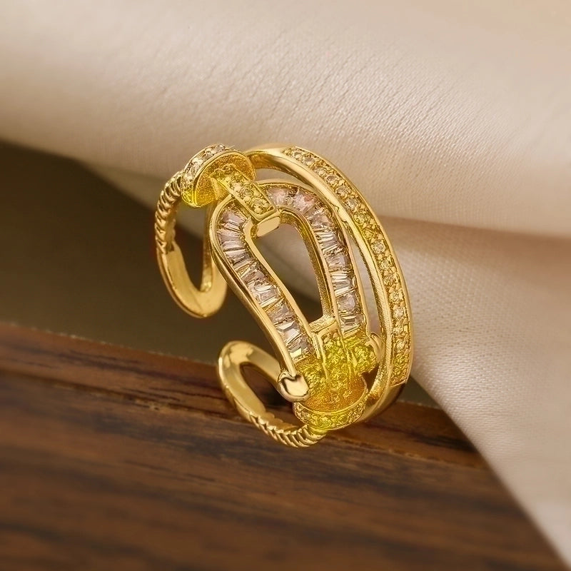 Minimalist Geometric Solid Color Copper Plating Inlay Zircon Open Rings