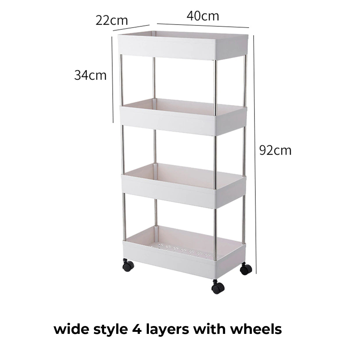 4 Layer Gap Kitchen Storage Rack Slim Slide Tower Movable Assemble Plastic Bathroom Shelf Wheels