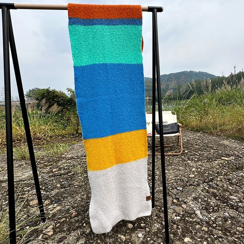 Autumn And Winter New Dopamine Contrast Color Rainbow Thickened Warm High-grade Scarf Long Minimalist Scarf