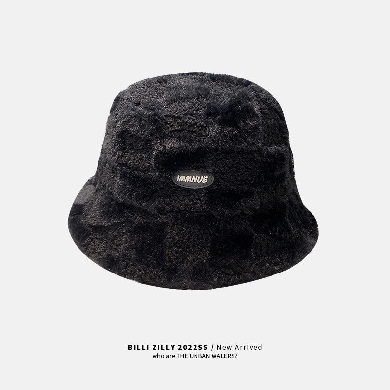 Japanese Style Lamb Fleece Fisherman Hat Women's Winter Korean Style Fashion Style Casual Warm Fleece-lined Hat