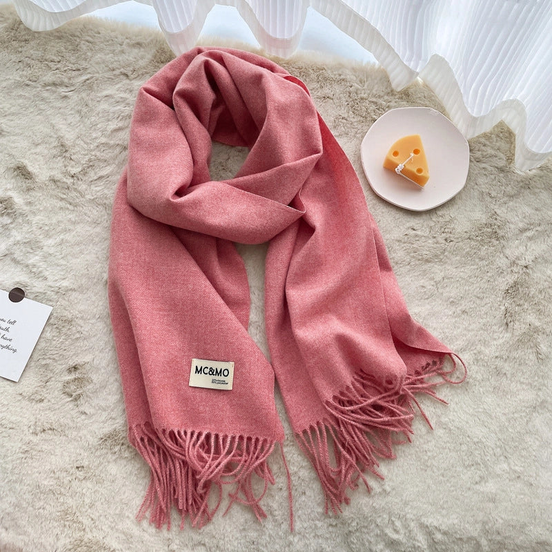 D Cashmere Scarf Solid Color Tassel Shawl Long Couple Warm Imitation Cashmere Scarf Shawl