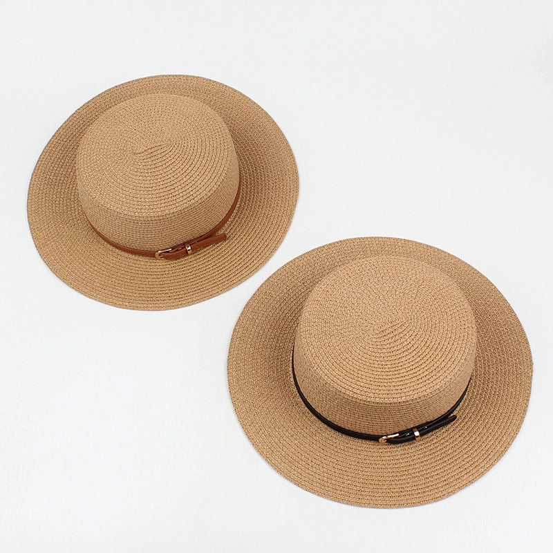 Fashion Sunshade Sunscreen Short Brim Flat-top Straw Hat
