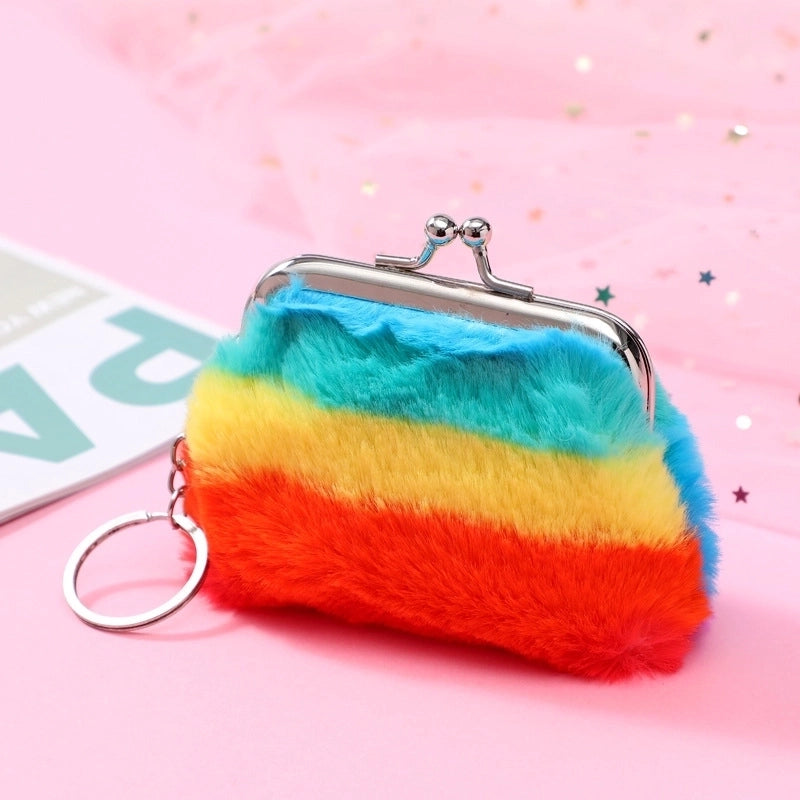 Women's Stripe Plush Zipper Coin Purses