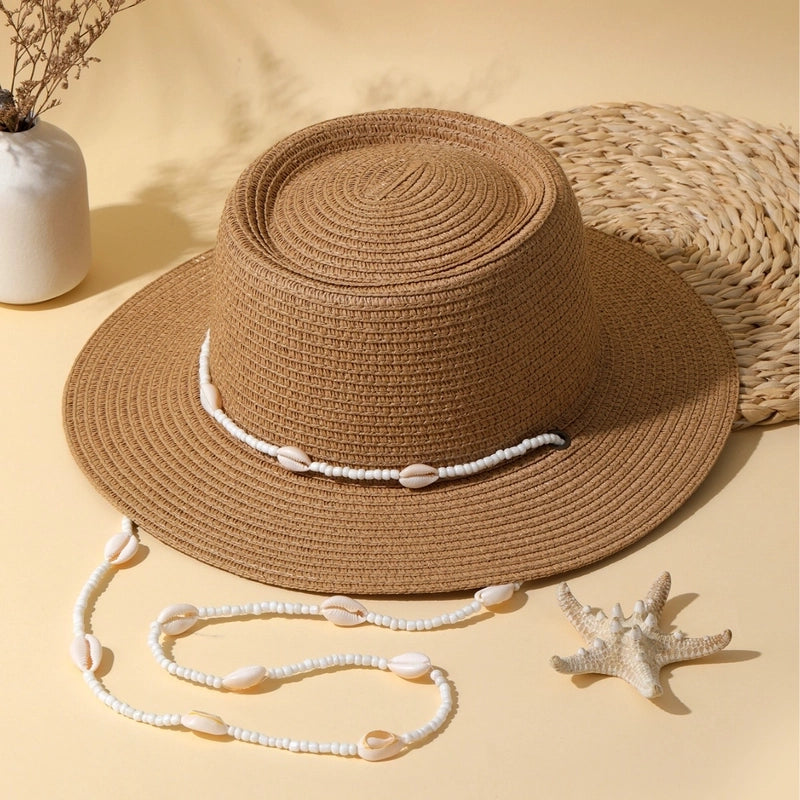 Women's Elegant Minimalist Solid Color Flat Eaves Straw Hat