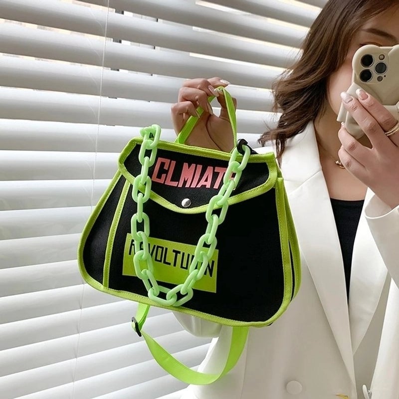 Women's Canvas Color Block Fashion Magnetic Buckle Shoulder Bag Crossbody Bag