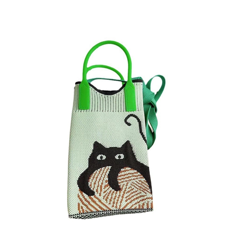 Cat-mounted Mobile Phone Bag Women's Crossbody Mini Bag Small Cute Lightweight Four Seasons Handbag Knitted Bag