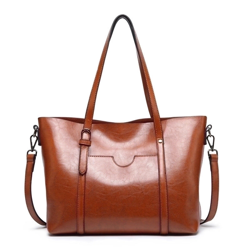 Women's Large Pu Leather Polyester Solid Color Vintage Style Classic Style Bucket Zipper Shoulder Bag Tote Bag Crossbody Bag