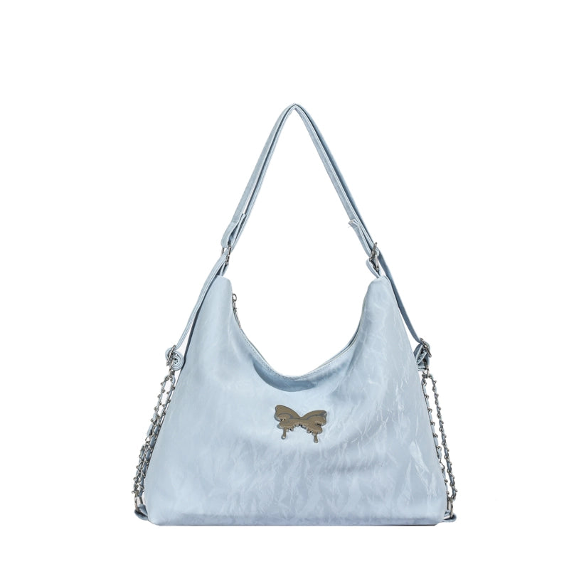Women's Medium Pu Leather Solid Color Butterfly Streetwear Zipper Shoulder Bag