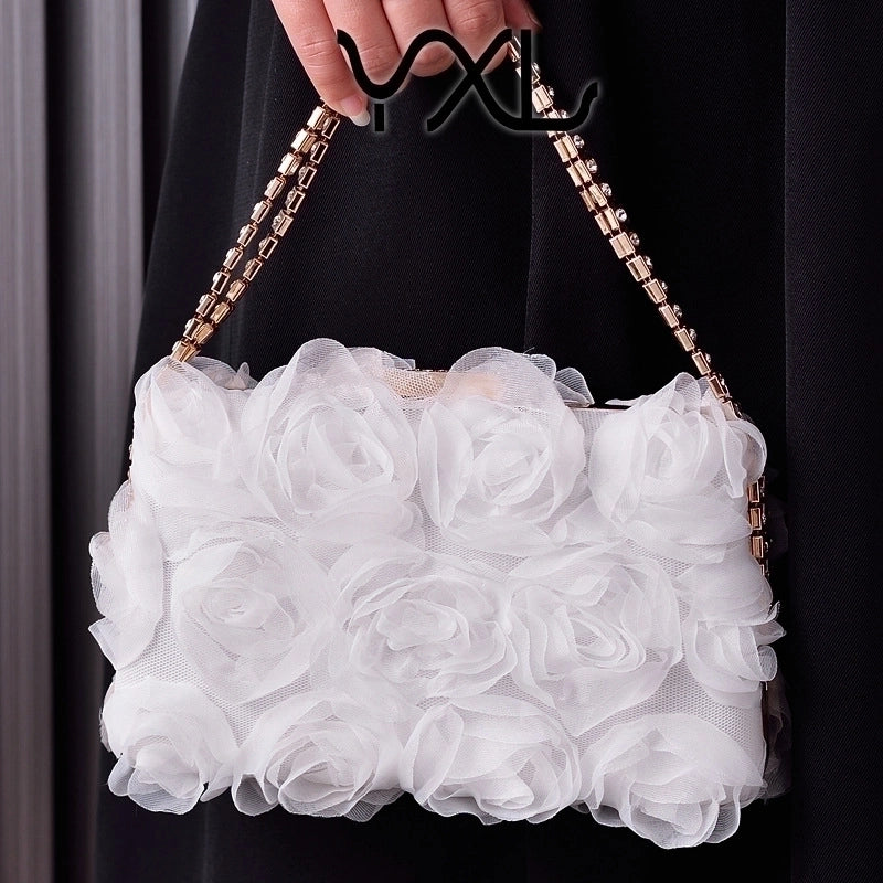 White Pink Black Polyester Solid Color Flower Square Evening Bags