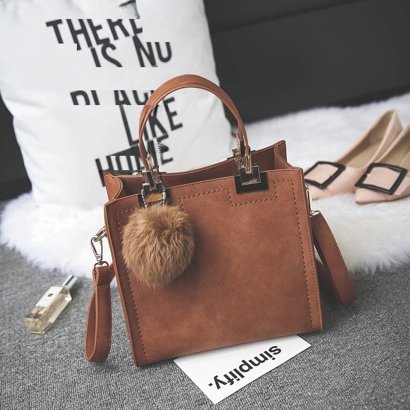 Hot Bag Women's New Frosted Women's Bag Fur Ball Women's One-shoulder Crossbody Handbag Women Bags
