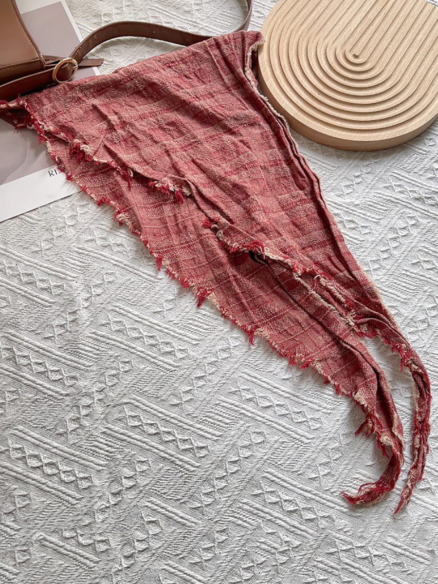 Women Vintage Plaid Triangle Scarf