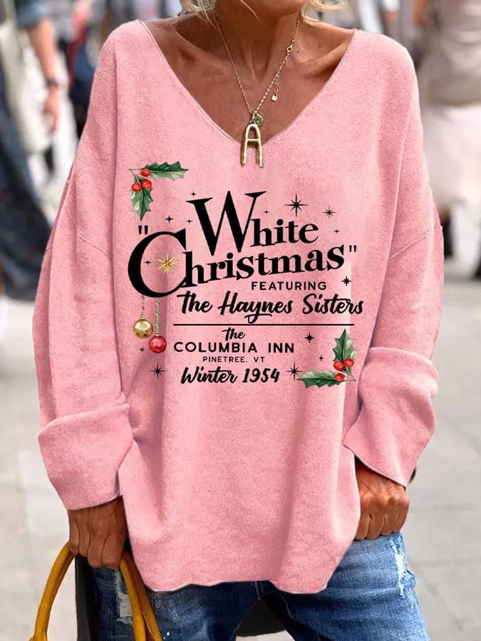 Women's Christmas Printed Long Sleeve V-Neck Casual Sweatshirt