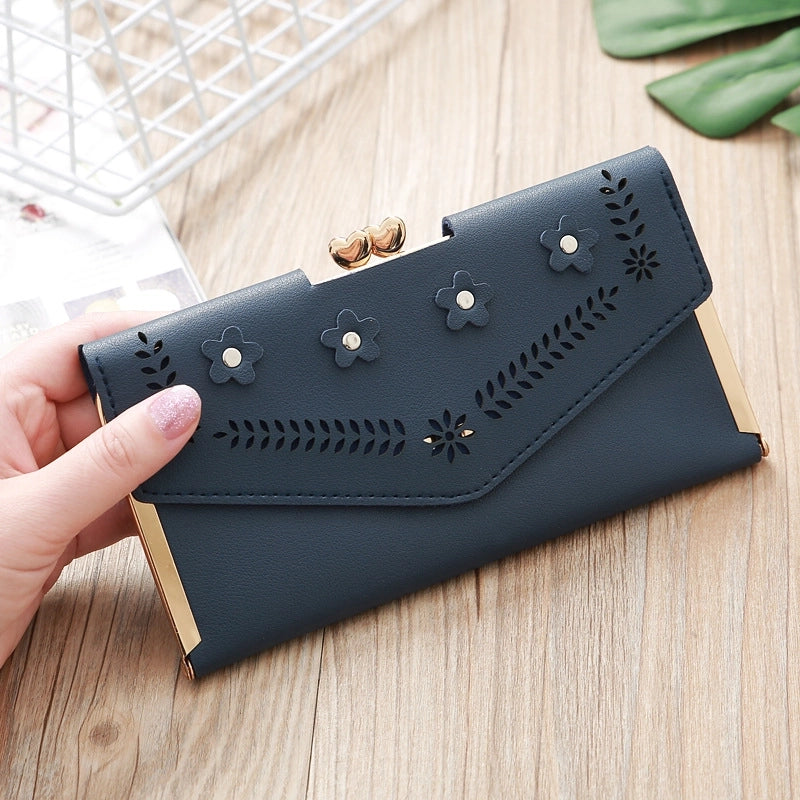 Korean Hollow Flower Long Clutch Bag