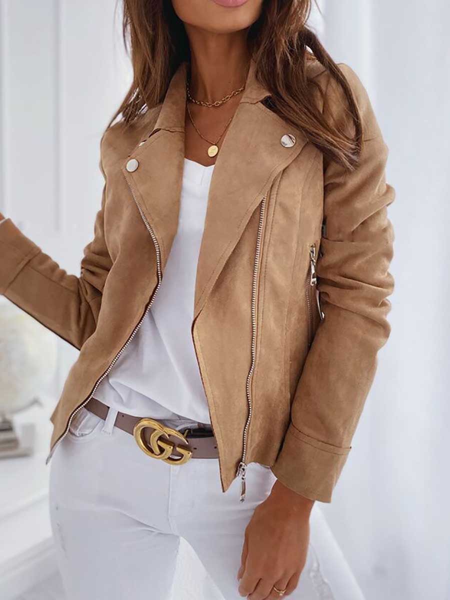 Slim short lapel zipper jacket