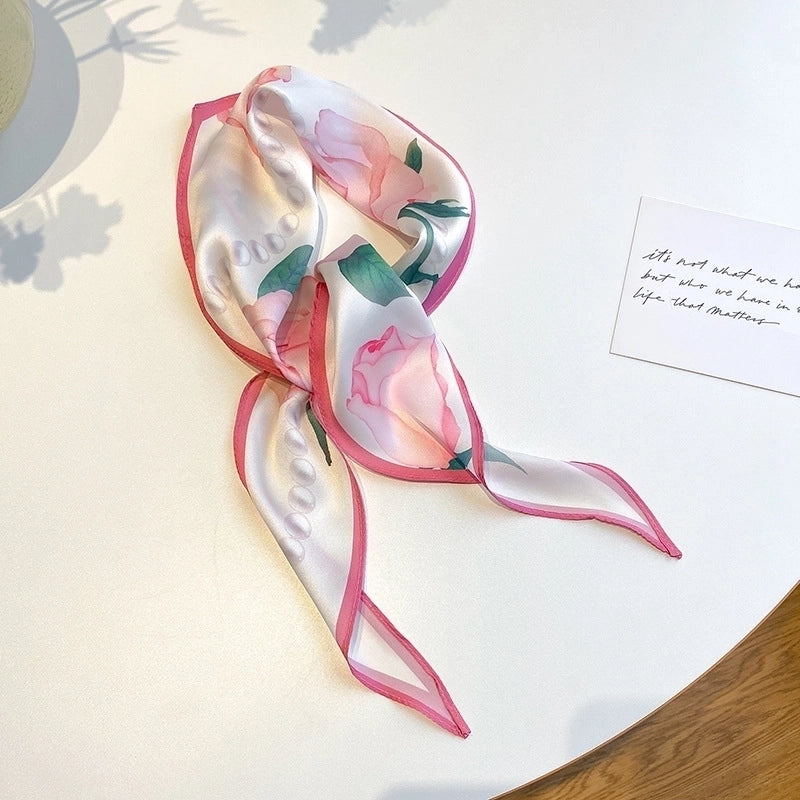 Women's Ig Style Minimalist Flower Satin Printing Silk Scarf