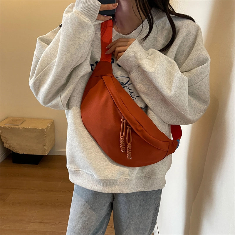 Women's Preppy Style Streetwear Sports Solid Color Canvas Waist Bags
