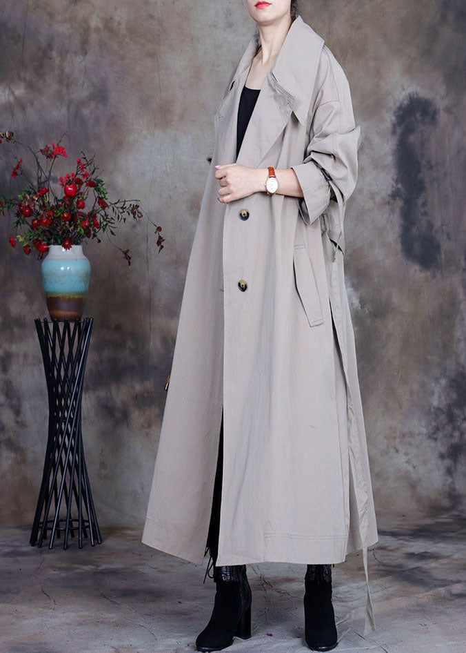 Plus Size Grey tie waist button Peter Pan Collar Trench coats Spring