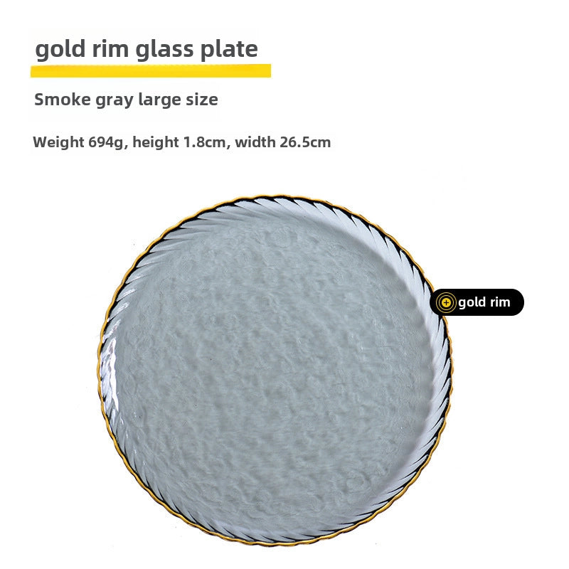 Golden Edge Fruit Plate Nordic Style Creative Suit Glass Plate Household Light Luxury Steak Salad Plate Plate Dinner Plate