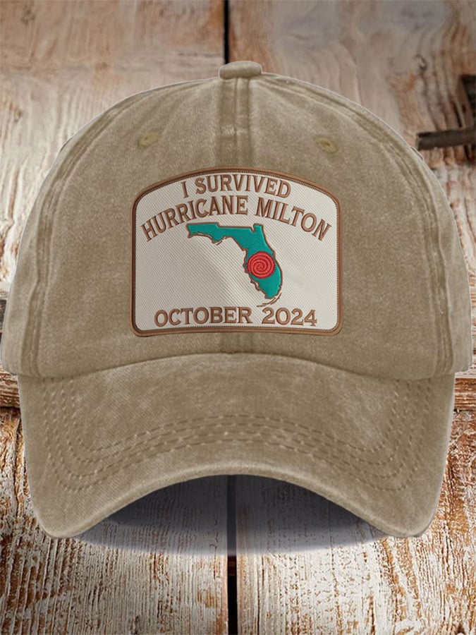 Unisex Distressed Washed Cotton I Survived Hurricane Milton Hat