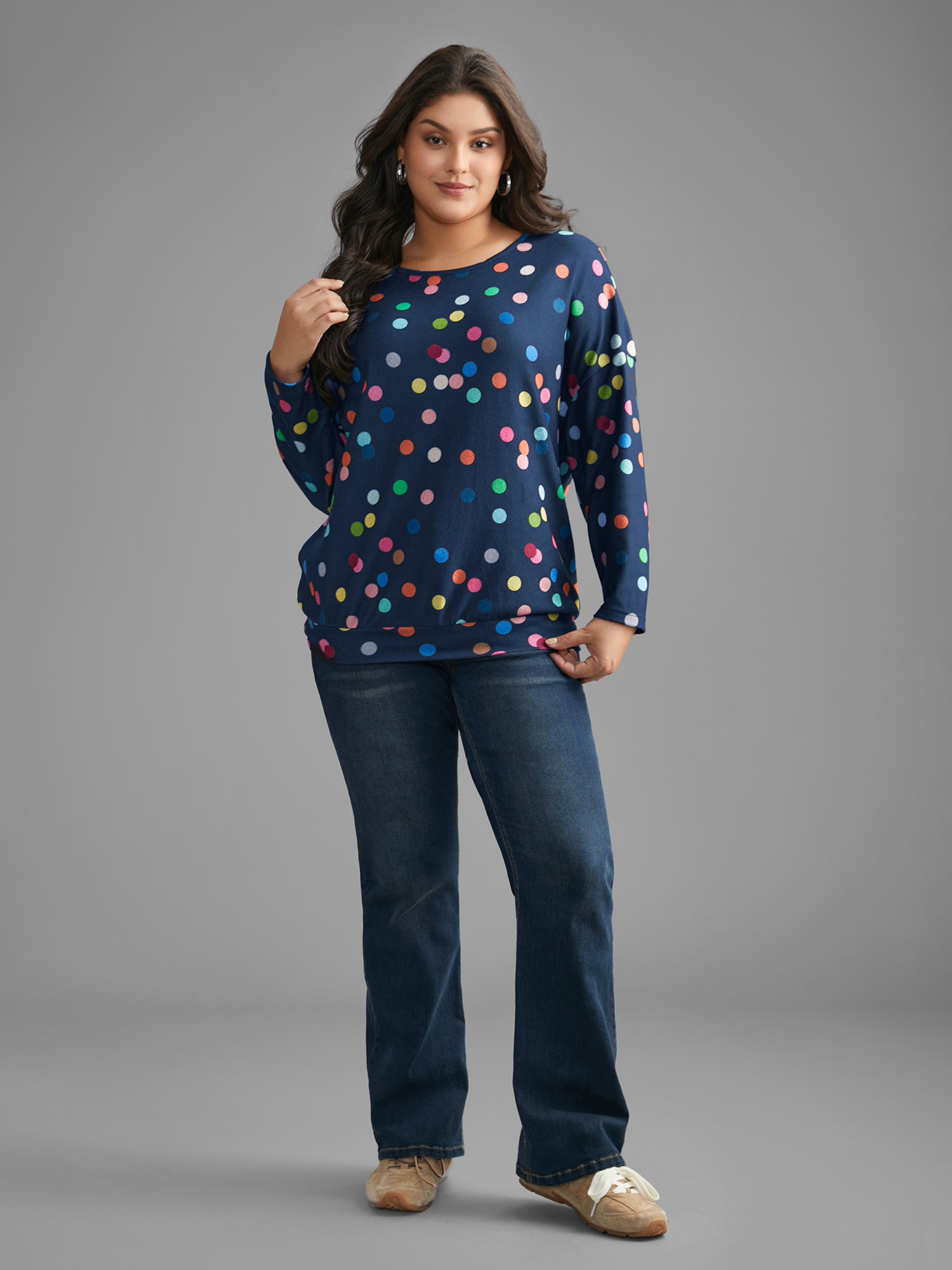 Color Polka Dot Drop Shoulder T-shirt