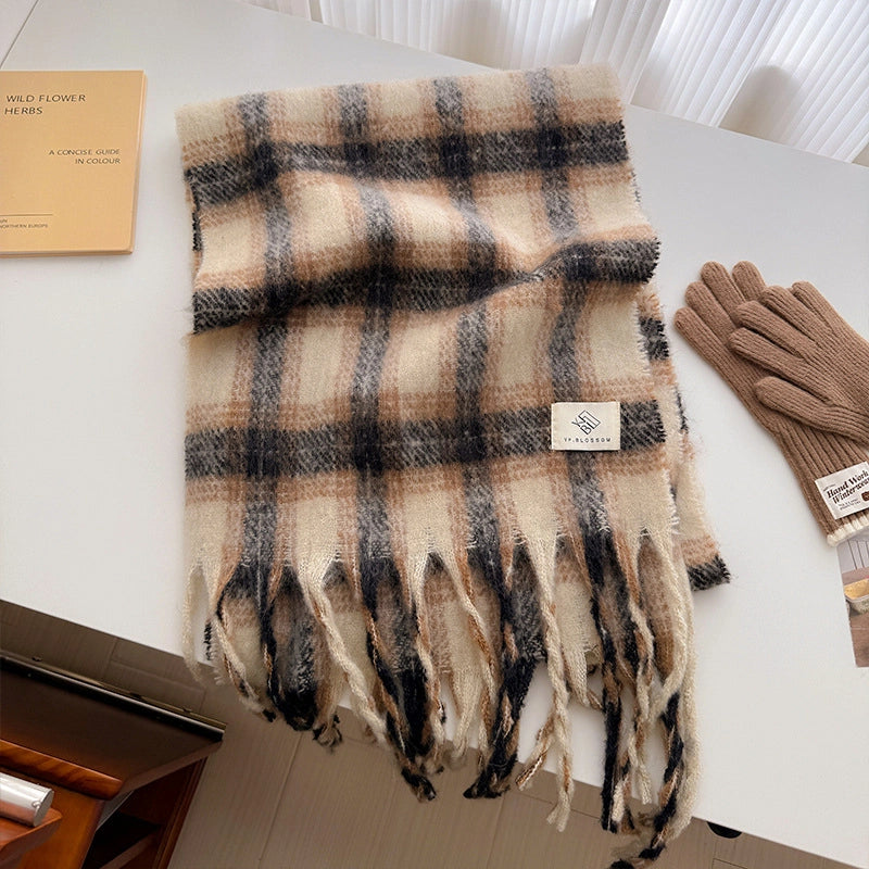 Unisex Minimalist Lattice Imitation Cashmere Tassel Scarf