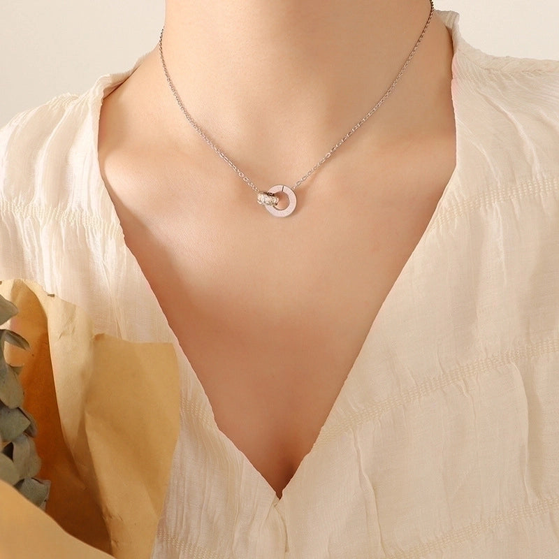 Fashion Round Titanium Steel Inlay Zircon Earrings Necklace