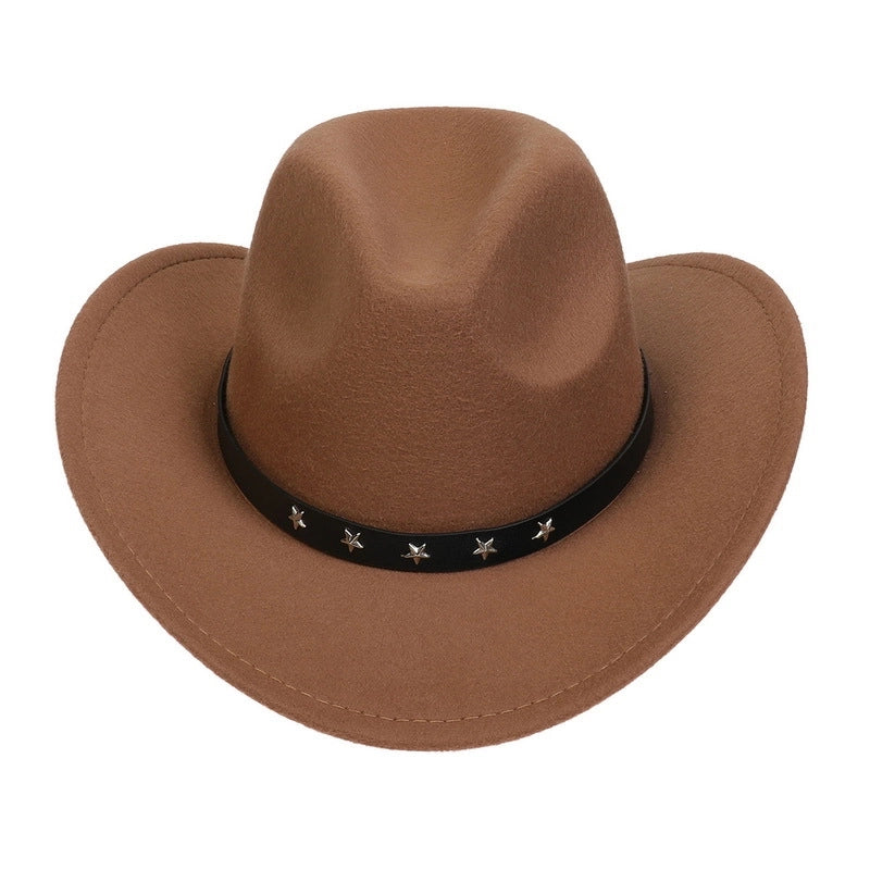 Tibetan Western Denim Top Hat Spring And Autumn New Jazz Hat Big Brim Five-pointed Star Belt Accessories Felt Hat For Men And Women