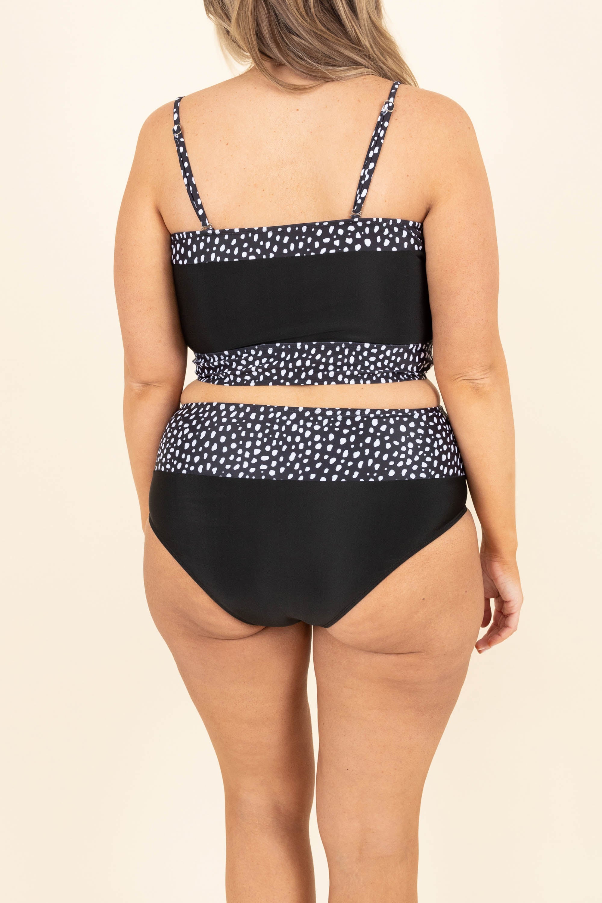 Hidden Islands Swim Top. Black/Dalmatian