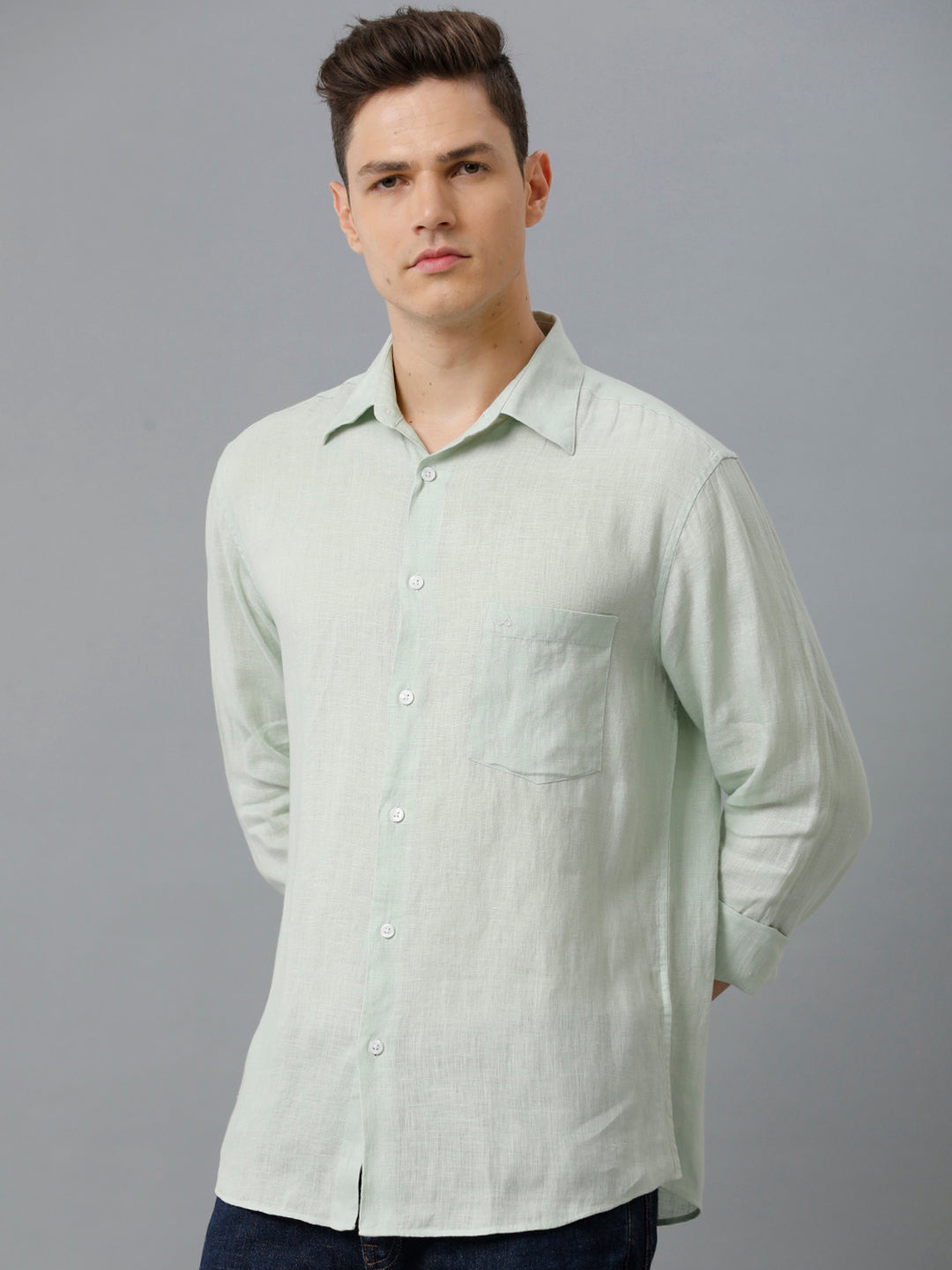 Men Stipes Formal Grey Shirt (LUTHE)