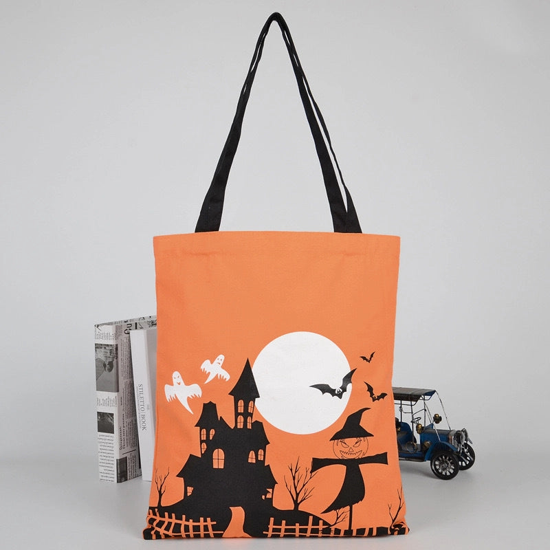 Halloween Unisex Medium Canvas Pumpkin Letter Streetwear Square Open Canvas Bag