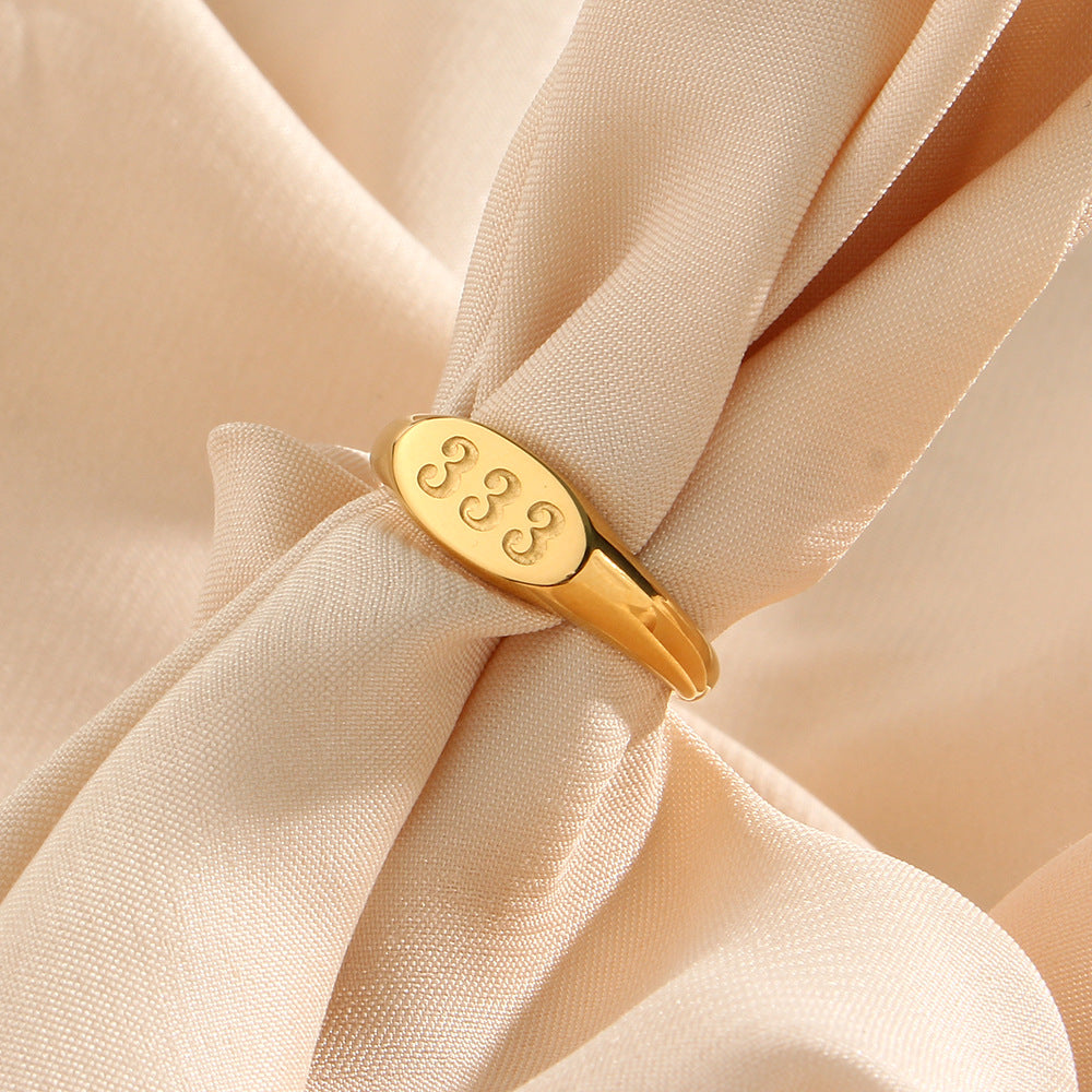 Women Fashion Number Text Letter Stainless Steel 18K Gold Plated Rings