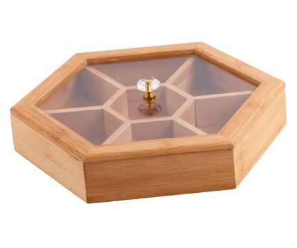 Wooden Dry Fruit Tray Living Room Coffee Table Compartment Storage Snack Candy Box Food Container