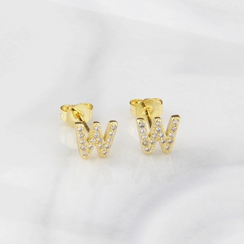 1 Pair Fashion Letter Inlay Copper Zircon Gold Plated Ear Studs