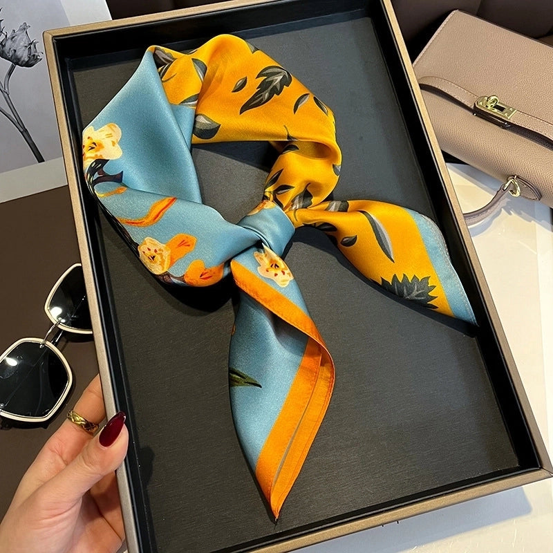 Women's Elegant Minimalist Flower Satin Printing Silk Scarf