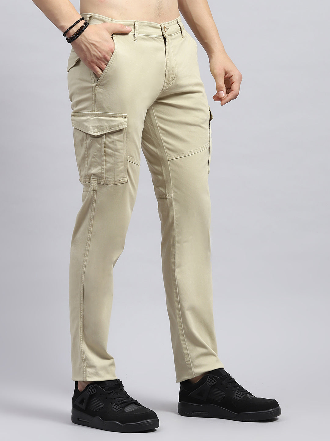 Men Beige Solid Cargo Cargo