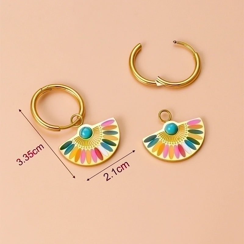 1 Pair Bohemian Sector Enamel 304 Stainless Steel Turquoise Stainless Steel Earrings