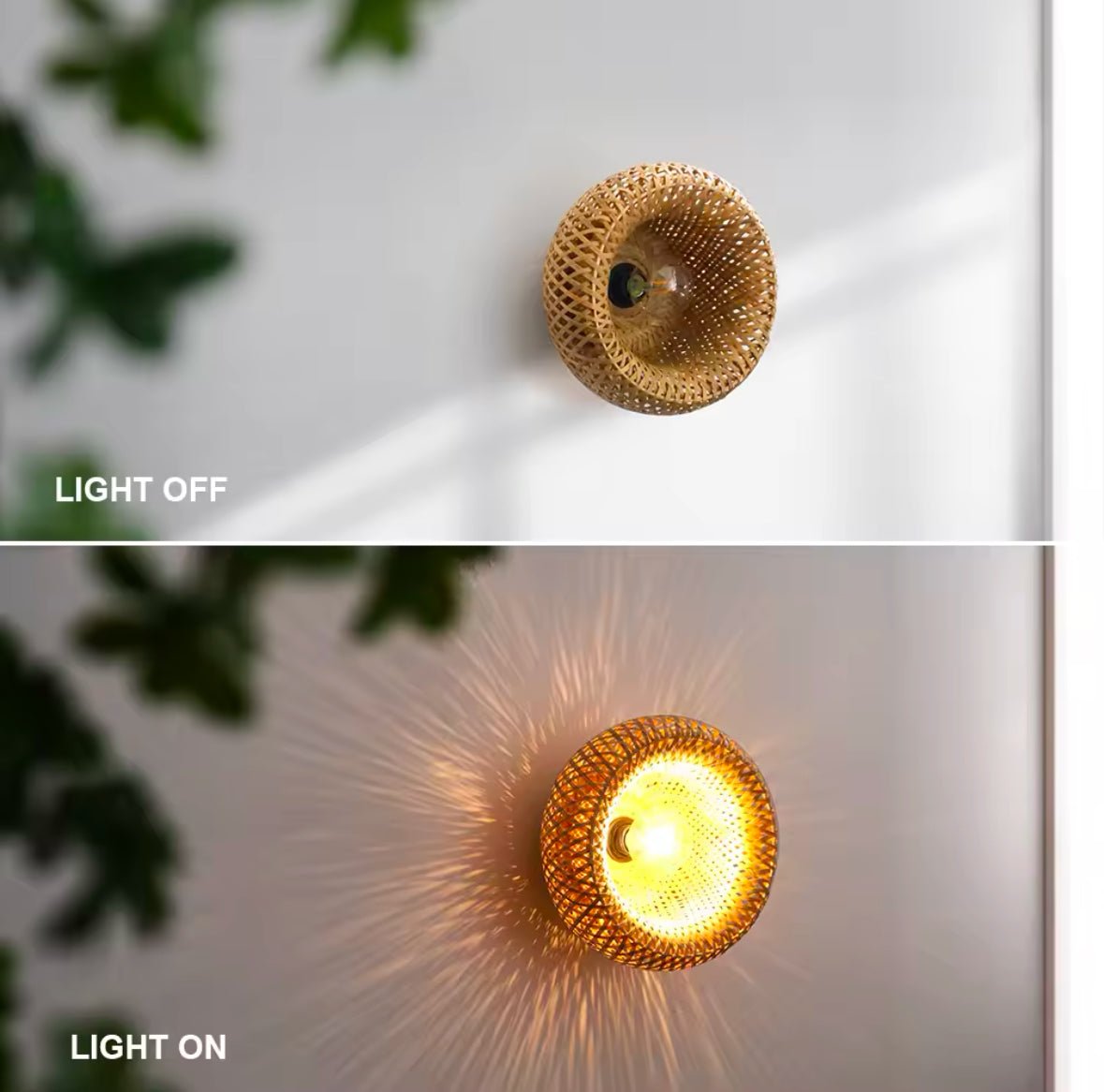 Rustic Woven Bamboo Wall Lamp with Warm Lighting Effect