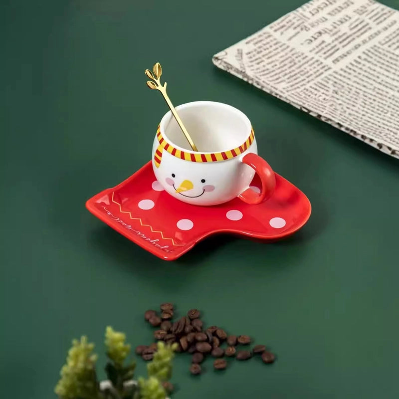 Christmas Cute Snowman Ceramics Plate Water Bottles 1 Set
