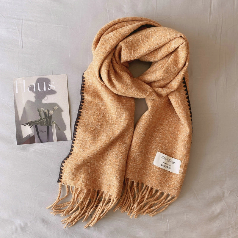 Lock Edge Light Luxury Original ~ High-End Knitted Contrast Color Including Woolen Knitting Scarf Talma Travel Matching Fashion