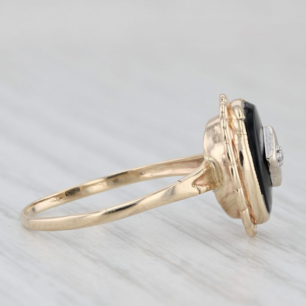 Onyx Diamond Signet Ring 10k Yellow Gold Size 6 Vintage