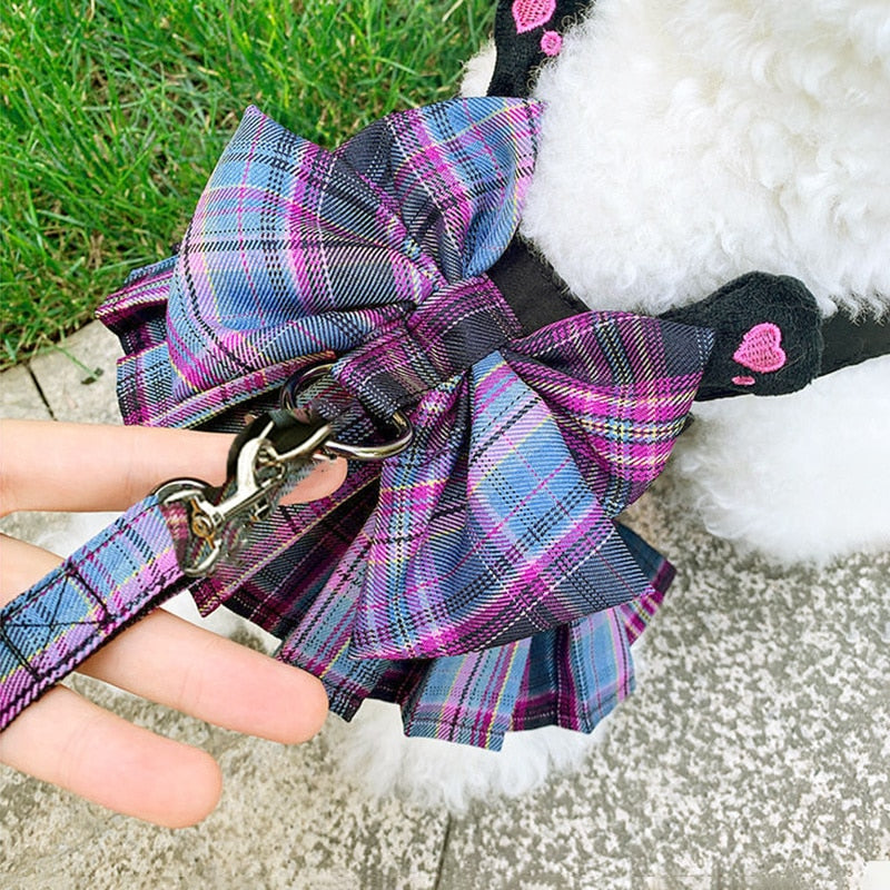 Vintage Plaid Dog Harness With Leash Set