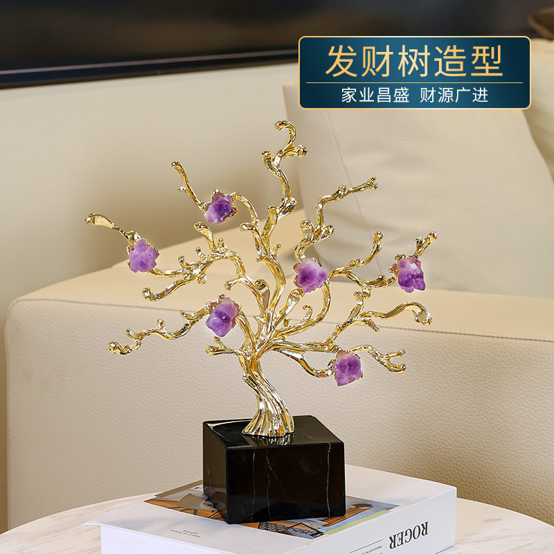 LUXURY GOLDEN BRANCH AMETHYST ORNAMENT – ELEGANT HOME & OFFICE DECOR