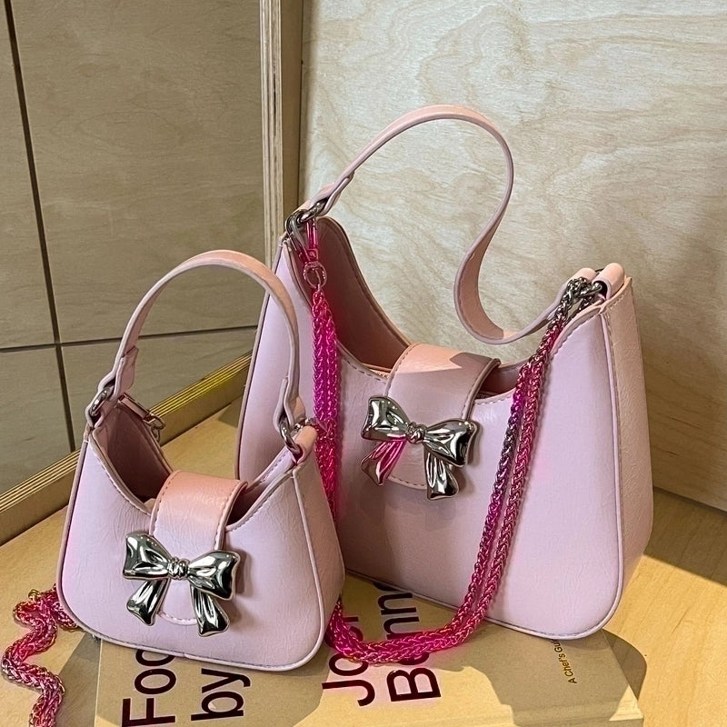 Women's Medium Pu Leather Bow Knot Basic Flip Cover Handbag