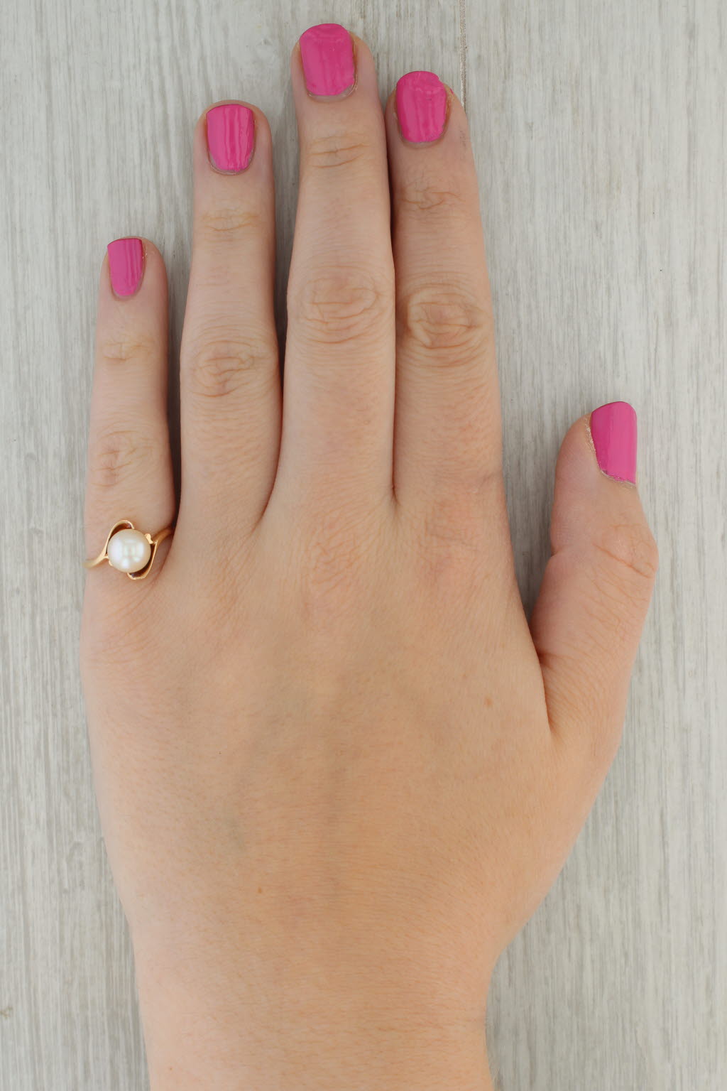 Cultured Pearl Bead Solitaire Bypass Ring 14k Yellow Gold Size 6.75