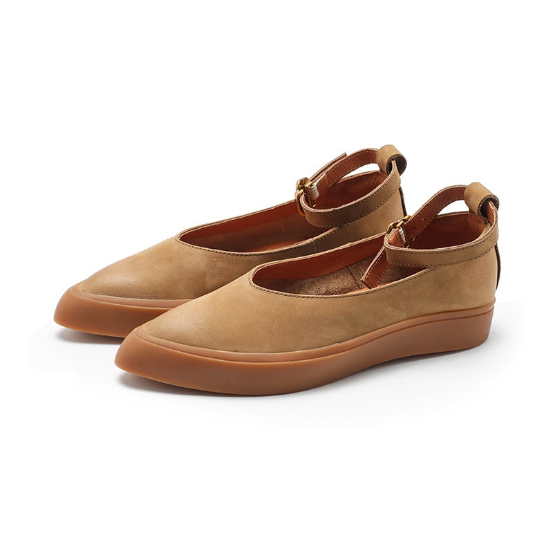 Nubuck Leather Flat Ankle Strap Mary Jane Shoes For Women Point Toe Witch Style in 5 Colors