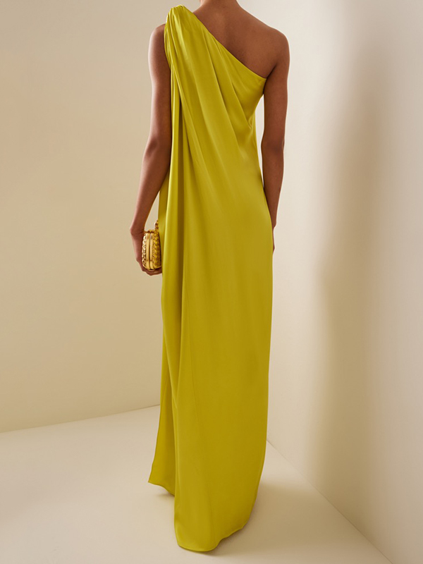 Loose Sleeveless Solid Color One-shoulder Maxi Dresses