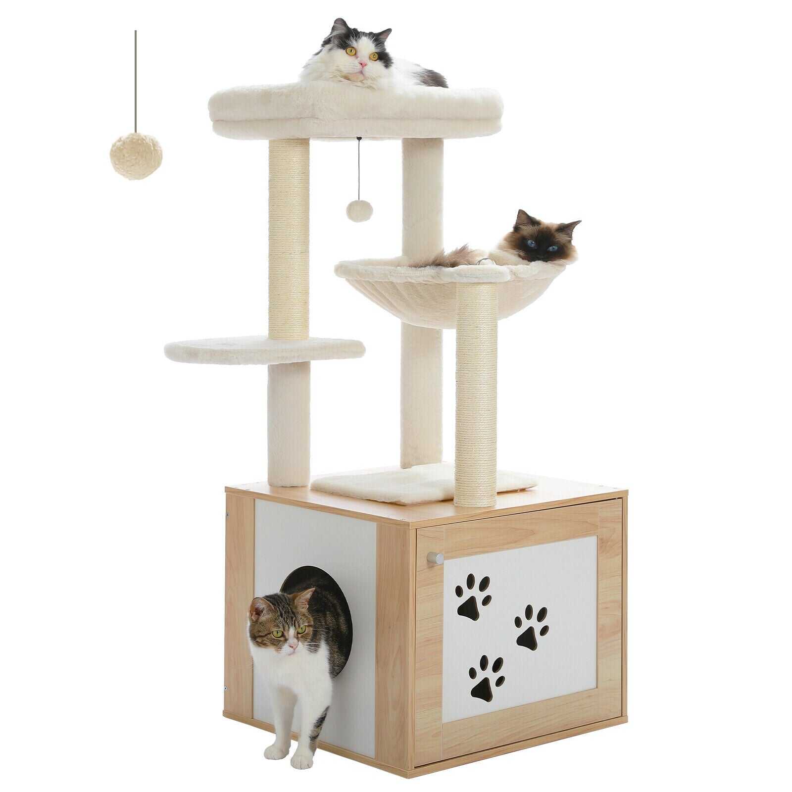 117cm Cat Scratching Post / Tree / Pole with Litter Box Cupboard