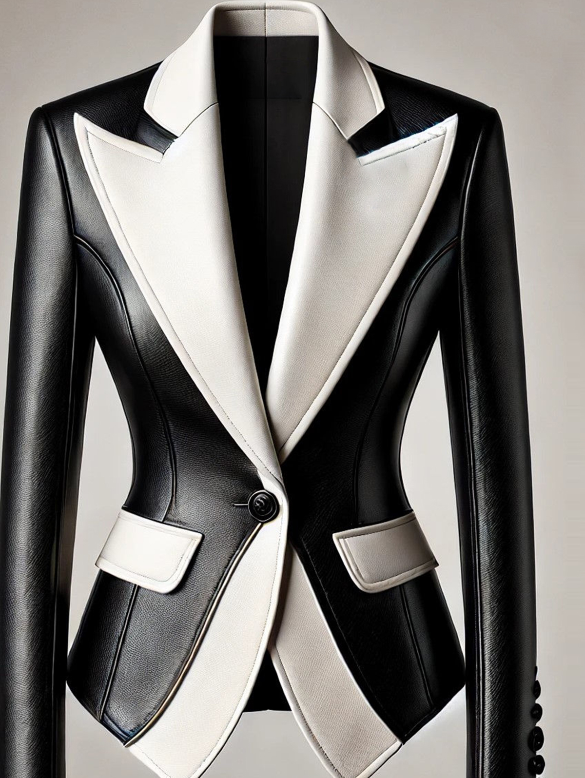 Ursime Formal Contrast Color Peaked Lapel PU Leather Blazer